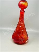 14.5" tall orange-red glass decanter - Italy