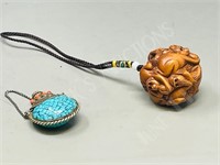 Turquoise & Coral scent bottle & Monkey pendant