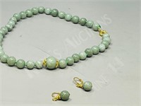 Jade & brass necklace & earrings
