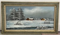 (II) Woodson Winter Farm Oil Painting 56 1/2” x