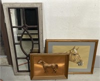 (L) Horse Picture and Copper Horse, and Mirror