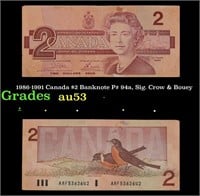 1986-1991 Canada $2 Banknote P# 94a, Sig. Crow & B