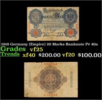 1910 Germany (Empire) 20 Marks Banknote P# 40a Gra