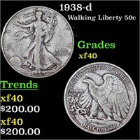 1938-d Walking Liberty Half Dollar 50c Grades xf