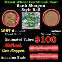 Mixed small cents 1c orig shotgun roll, 1957-d Lin