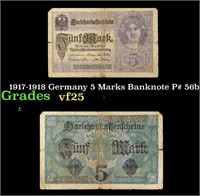1917-1918 Germany 5 Marks Banknote P# 56b Grades v