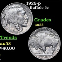1929-p Buffalo Nickel 5c Grades Select AU