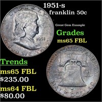 1951-p Franklin Half Dollar 50c Grades GEM FBL