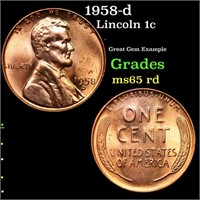 1958-d Lincoln Cent 1c Grades GEM Unc RD