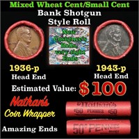 Mixed small cents 1c orig shotgun roll, 1943-p Ste