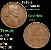 1913-s Lincoln Cent 1c Grades xf+