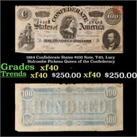 1864 Confederate States $100 Note, T-65, Lucy Holc