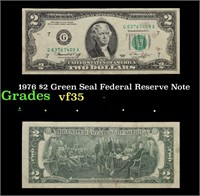1976 $2 Green Seal Federal Reserve Note Grades vf+
