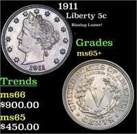 1911 Liberty Nickel 5c Grades GEM+ Unc