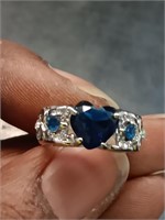 Silvertone Size 6 Ring with Blue Crystals