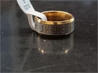 Size 6 Stainless Steel Goldtone Jesus Ring