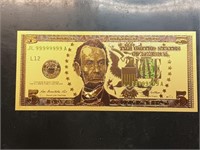 $5 Gold Foil Novelty Bank Note