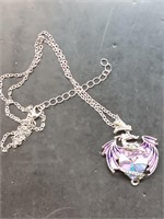 Silvertone Necklace with Dragon Crystal Pendant
