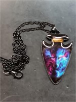 Black Stainless Steel Necklace With Wolf Arrow Pen