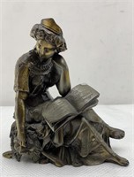 9x8in Spelter Statue of Lady Reading