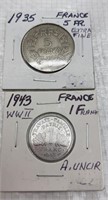 1935-43 France Coins