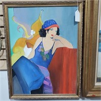 VTG Colorful O/C Painting, Reclining Woman, Signed