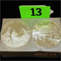 GROUP OF TWO ONE OUNCE SILVER ROUNDS DEPICTING