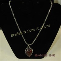 LADIES STERLING SILVER AND AMBER GEMSTONE NECKLACE