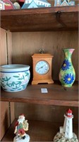 Assorted Pottery and Mini Mantel Clock