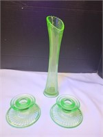 Uranium 11" h Vase & Candle Holders