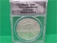 2016 W Silver Eagle Graded SP 69 $1 Coin