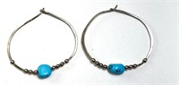 Sterling Sleeping Beauty Turquoise Hoop Earrings