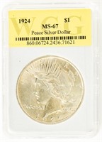 Coin 1924 Peace Dollar WCG-MS67