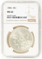 Coin 1886(P) Morgan Silver Dollar NGC MS62