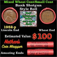 Mixed small cents 1c orig shotgun roll, 1952-p Lin
