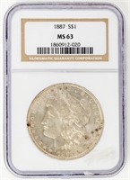 Coin 1887(P) Morgan Silver Dollar NGC MS63