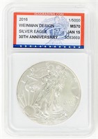 Coin 2016 Silver Eagle 30th Ann ICG MS70