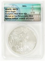 Coin 2017(P) Silver Eagle ANACS MS70