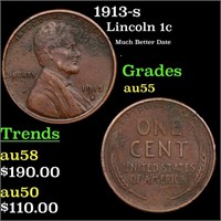1913-s Lincoln Cent 1c Grades Choice AU