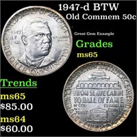 1947-d BTW Old Commem Half Dollar 50c Grades GEM U