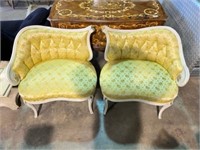 2 YELLOW UPHOLSTERED FRENCH SOFA CHAIRS