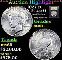 ***Auction Highlight*** 1927-p Peace Dollar $1 Gra
