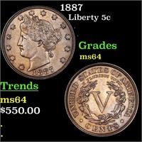 1887 Liberty Nickel 5c Graded ms64 By SEGS