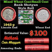 Mixed small cents 1c orig shotgun roll, 1943-p Lin