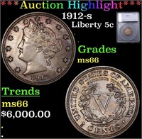 ***Auction Highlight*** 1912-s Liberty Nickel 5c G