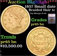 Proof ***Auction Highlight*** 1857 Small date Brai