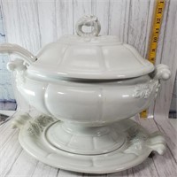 Red Cliff Large Tureen - crazing, ladle tiny chip