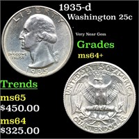 1935-d Washington Quarter 25c Grades Choice+ Unc