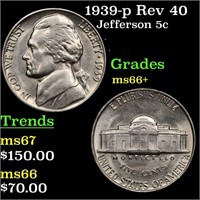 1939-p Rev 40 Jefferson Nickel 5c Grades GEM++ Unc