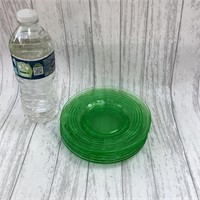 5 Green Depression Uranium Glass Saucers - Glows